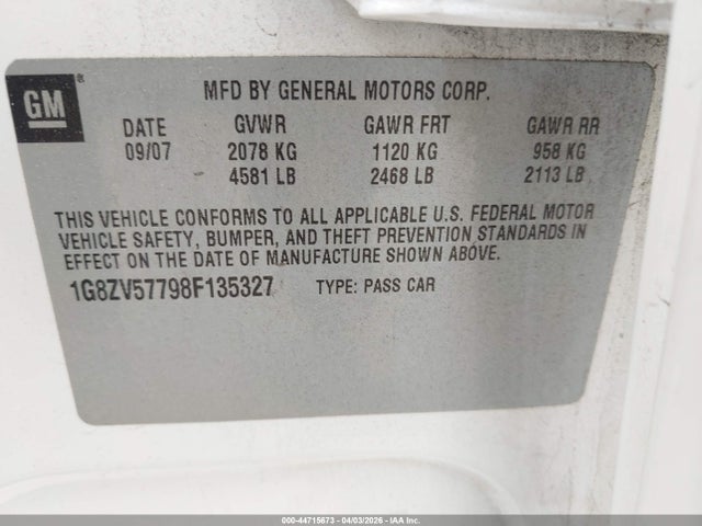 Продаж на аукціоні авто 2008 Saturn Aura Xr, vin: 1G8ZV57798F135327, номер лоту: 44715673