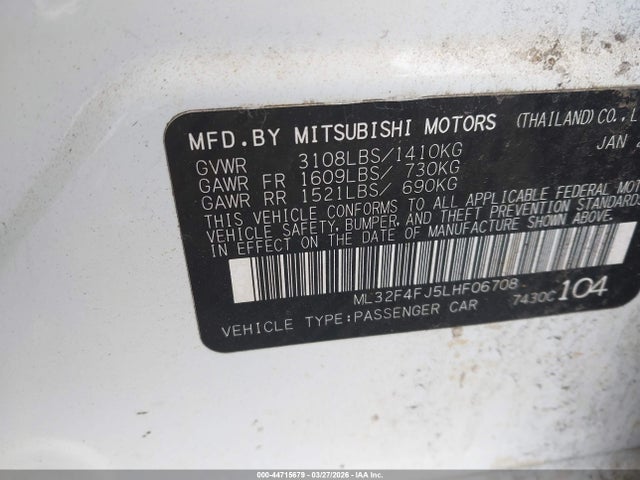 Aukcja sprzedaży 2020 Mitsubishi Mirage G4 Le, vin: ML32F4FJ5LHF06708, numer aukcji: 44715679
