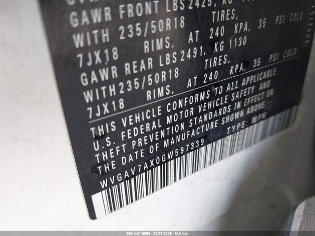 WVGAV7AX0GW597339 Volkswagen TIGUAN SE