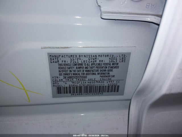 Aukcja sprzedaży 2025 Nissan Sentra Sv, vin: 3N1AB8CV2SY255040, numer aukcji: 44715758