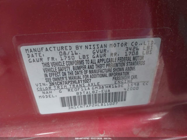 2017 NISSAN VERSA 3N1CN7AP2HL811027 Photo 8