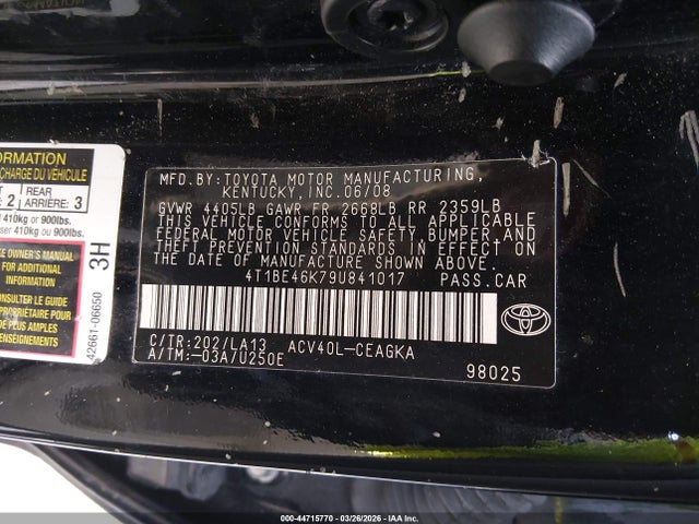 Продажа на аукционе авто 2009 Toyota Camry Xle, vin: 4T1BE46K79U841017, номер лота: 44715770