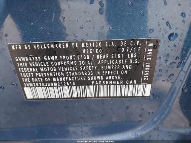 Продажа на аукционе авто 2016 Volkswagen Jetta 1.4t S, vin: 3VW267AJ3GM212516, номер лота: 44715792