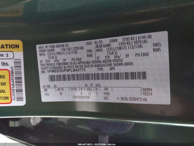 Продажа на аукционе авто 2023 Ford Bronco Wildtrak, vin: 1FMEE5DP9PLB43772, номер лота: 44715812