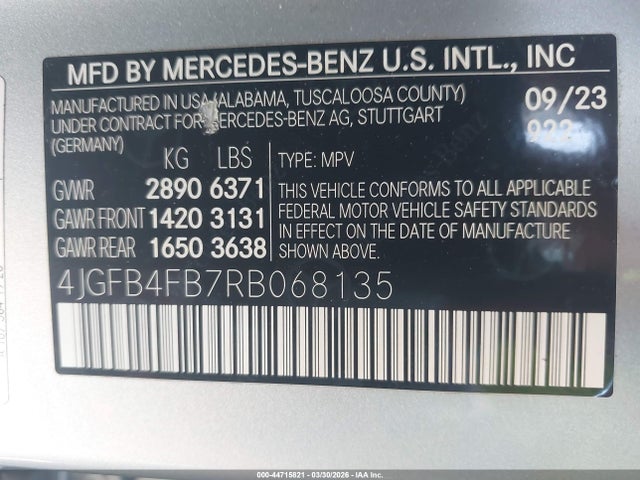 44715821 :رقم المزاد ، 4JGFB4FB7RB068135 vin ، 2024 Mercedes-benz Gle 350 4matic مزاد بيع