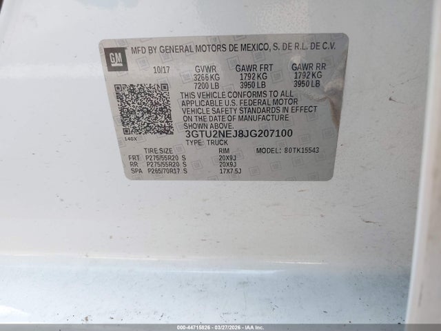 44715826 :رقم المزاد ، 3GTU2NEJ8JG207100 vin ، 2018 Gmc Sierra 1500 Slt مزاد بيع