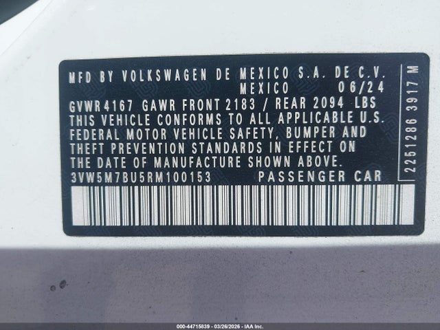 3VW5M7BU5RM100153 Volkswagen Jetta 1.5t S