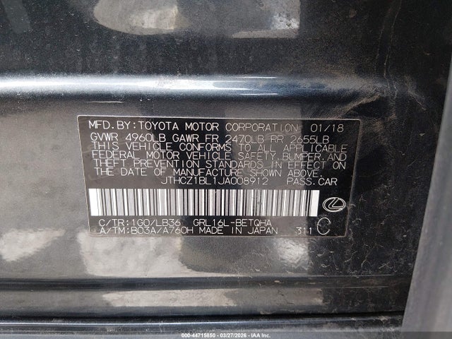 44715850 :رقم المزاد ، JTHCZ1BL1JA008912 vin ، 2018 Lexus Gs 350 F Sport مزاد بيع