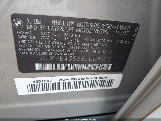 2008 BMW X5 5UXFE43568L004153 Photo 8