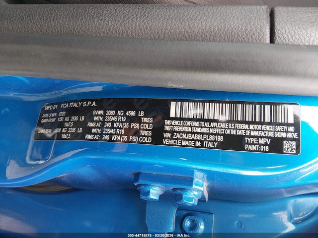 Aukcja sprzedaży 2020 Jeep Renegade Jeepster 4x4, vin: ZACNJBAB8LPL88198, numer aukcji: 44715878
