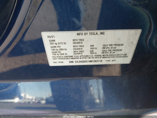 5YJYGDEE1MF203710 Tesla Model Y Long Range Dual Motor All-wheel Drive