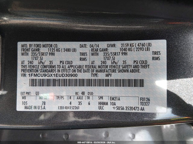 1FMCU9GX1EUD30900 Ford ESCAPE SE