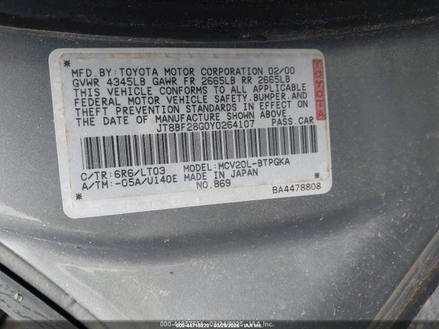 Продаж на аукціоні авто 2000 Lexus Es 300, vin: JT8BF28G0Y0264107, номер лоту: 44715920