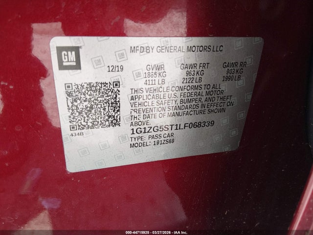 Продажа на аукционе авто 2020 Chevrolet Malibu Fwd Rs, vin: 1G1ZG5ST1LF068339, номер лота: 44715925