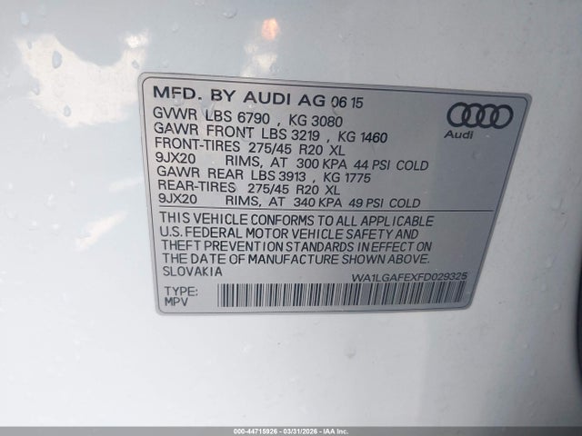WA1LGAFEXFD029325 Audi Q7 3.0t Premium