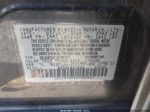 Nissan SENTRA SV 2014 3N1AB7AP1EY281017 Image 9