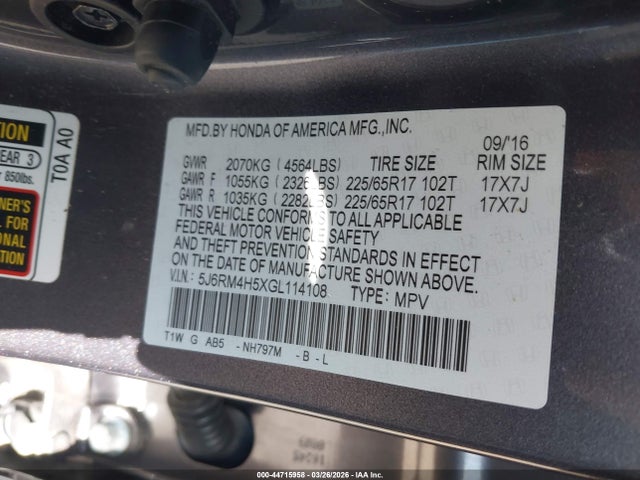 5J6RM4H5XGL114108 Honda CR-V EX
