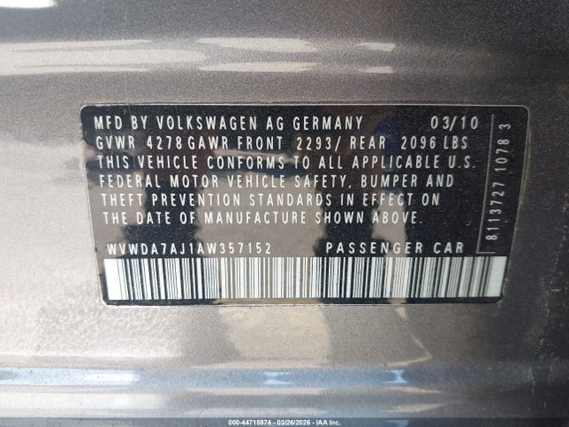Aukcja sprzedaży 2010 Volkswagen Golf 4-door, vin: WVWDA7AJ1AW357152, numer aukcji: 44715974