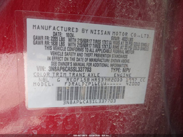 3N8AP6CA5SL337703 Nissan Kicks Sv Fwd