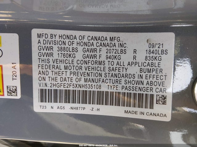 Honda Civic Sport 2022 2HGFE2F5XNH535108 Image 9