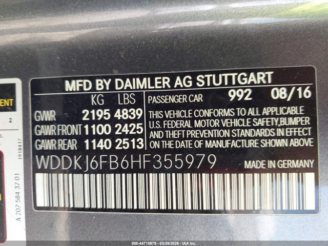 Продаж на аукціоні авто 2017 Mercedes-benz E 400, vin: WDDKJ6FB6HF355979, номер лоту: 44715979