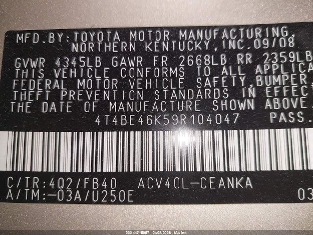 2009 TOYOTA CAMRY 4T4BE46K59R104047 Photo 8