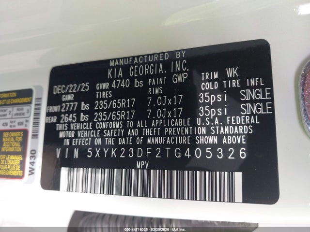 5XYK23DF2TG405326 KIA Sportage Lx