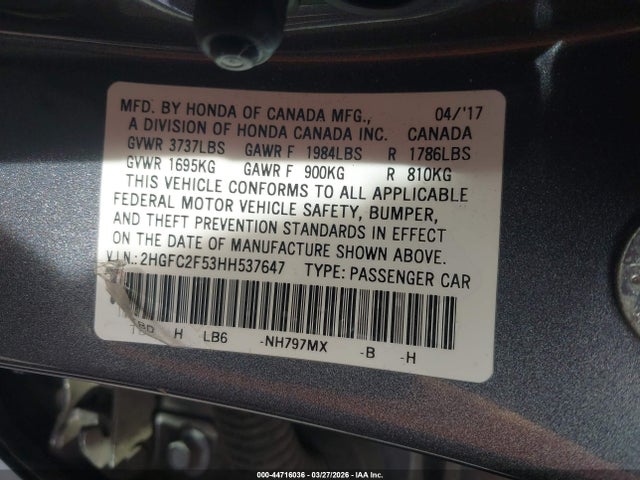 Honda Civic Lx 2017 2HGFC2F53HH537647 Image 9