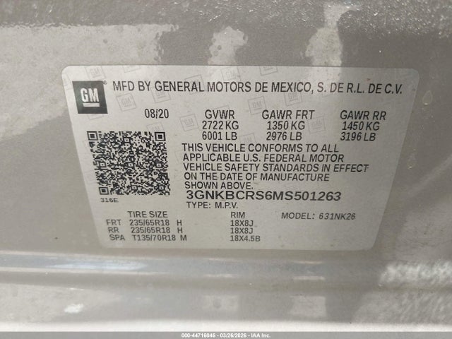 Продаж на аукціоні авто 2021 Chevrolet Blazer Fwd 2lt, vin: 3GNKBCRS6MS501263, номер лоту: 44716046