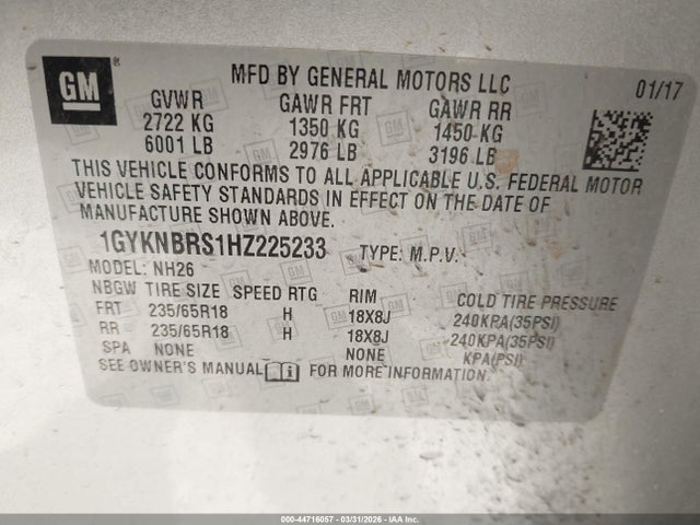 Aukcja sprzedaży 2017 Cadillac Xt5 Luxury, vin: 1GYKNBRS1HZ225233, numer aukcji: 44716057