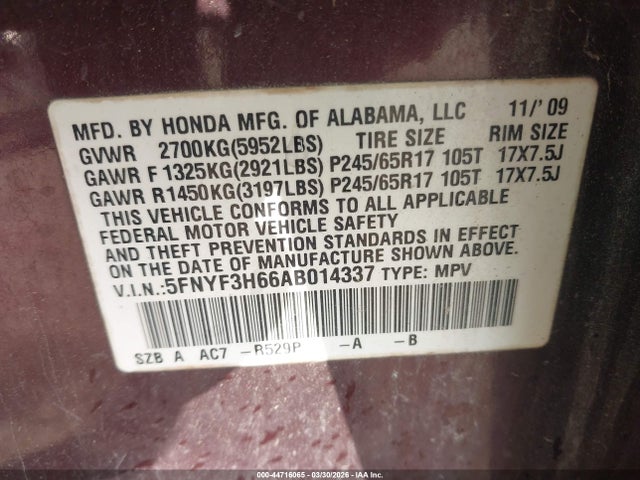 2010 HONDA PILOT 5FNYF3H66AB014337 Photo 8