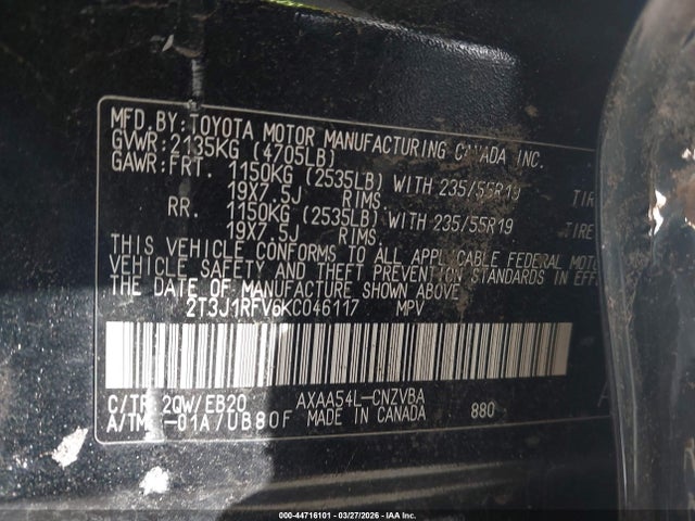 2T3J1RFV6KC046117 Toyota Rav4 Adventure