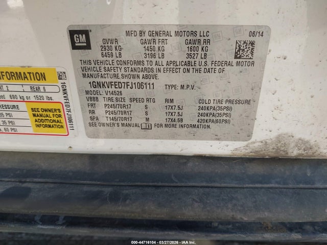 Chevrolet Traverse Ls 2015 1GNKVFED7FJ106111 Image 9
