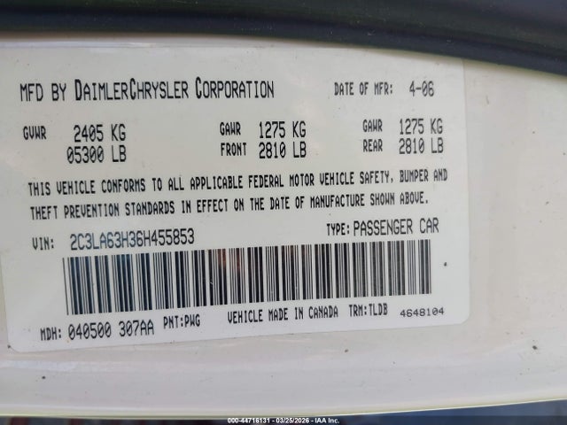 Продажа на аукционе авто 2006 Chrysler 300c, vin: 2C3LA63H36H455853, номер лота: 44716131