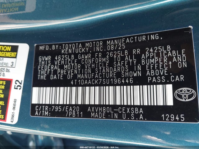 Aukcja sprzedaży 2025 Toyota Camry Se, vin: 4T1DAACK7SU196446, numer aukcji: 44716132