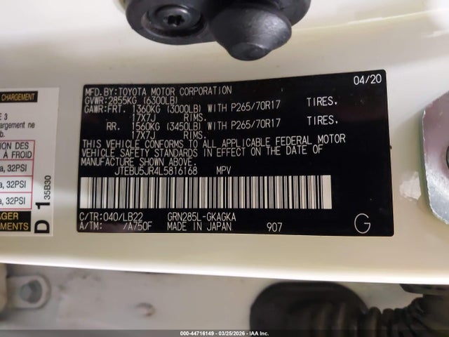 JTEBU5JR4L5816168 Toyota 4runner Sr5 Premium