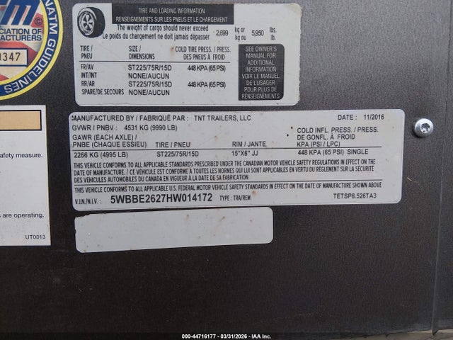 5WBBE2627HW014172 Tnt Tetsp 8.526ta3