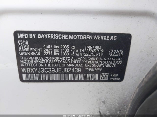 44716179 :رقم المزاد ، WBXYJ3C39JEJ82439 vin ، 2018 Bmw X2 Sdrive28i مزاد بيع