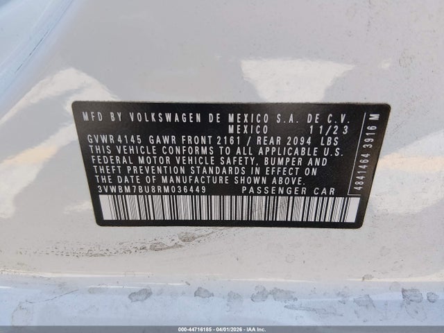 2024 Volkswagen Jetta 1.5t Sport მანქანა იყიდება აუქციონზე, vin: 3VWBM7BU8RM036449, აუქციონის ნომერი: 44716185