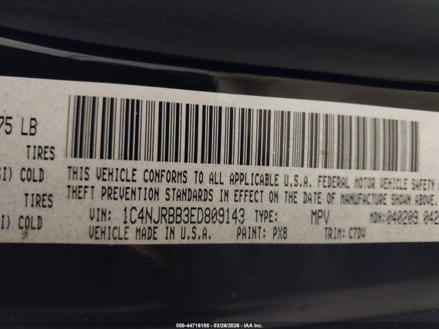 44716188 :رقم المزاد ، 1C4NJRBB3ED809143 vin ، 2014 Jeep Patriot Sport مزاد بيع