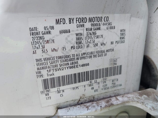 2008 FORD F-250 1FTSW21Y98EE14898 Photo 8