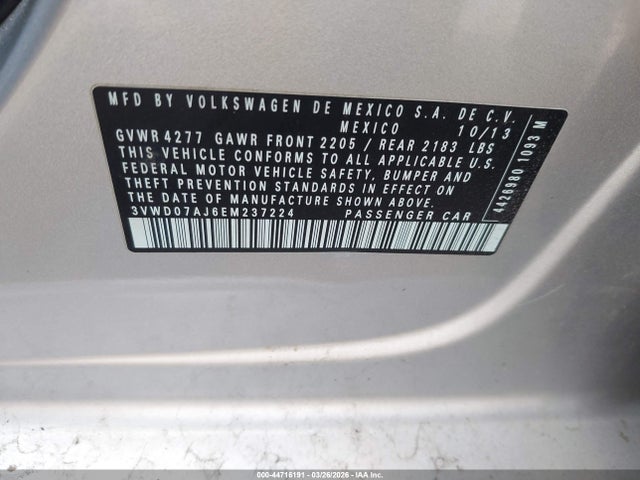 Продаж на аукціоні авто 2014 Volkswagen Jetta 1.8t Se, vin: 3VWD07AJ6EM237224, номер лоту: 44716191