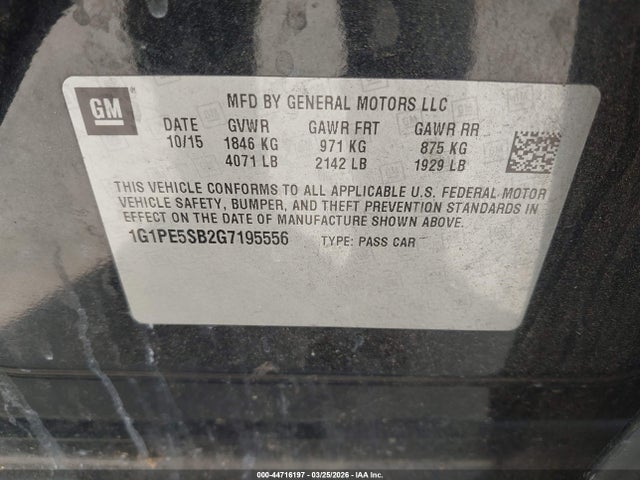 1G1PE5SB2G7195556 Chevrolet Cruze Limited 1lt Auto