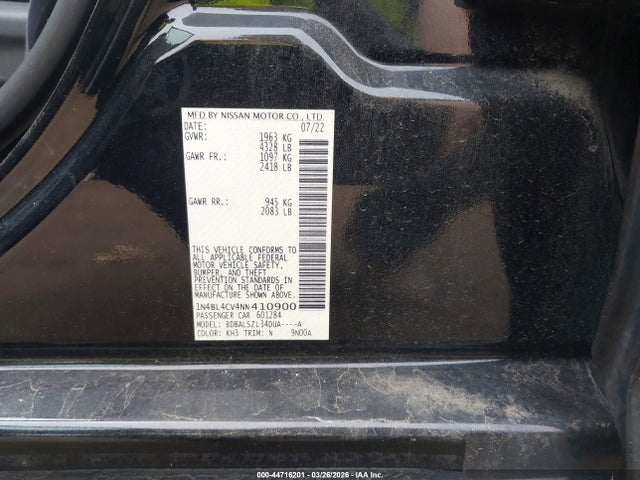 1N4BL4CV4NN410900 Nissan Altima Sr Fwd