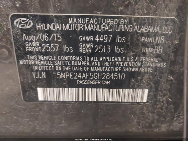 2016 Hyundai Sonata Se მანქანა იყიდება აუქციონზე, vin: 5NPE24AF5GH284510, აუქციონის ნომერი: 44716207