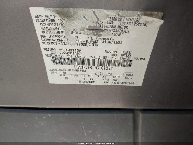 Ford Taurus Limited 2014 1FAHP2F81EG101253 Image 9