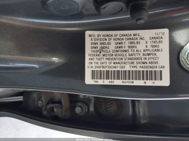 Aukcja sprzedaży 2012 Honda Civic Lx, vin: 2HGFB2F53CH611533, numer aukcji: 44716212
