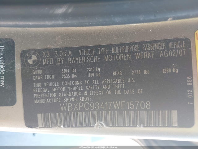 2007 BMW X3 WBXPC93417WF15708 Photo 8