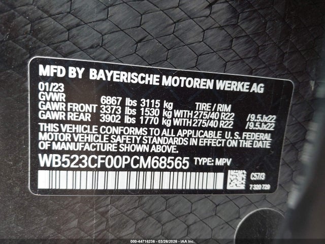 2023 Bmw Ix Xdrive50 მანქანა იყიდება აუქციონზე, vin: WB523CF00PCM68565, აუქციონის ნომერი: 44716236
