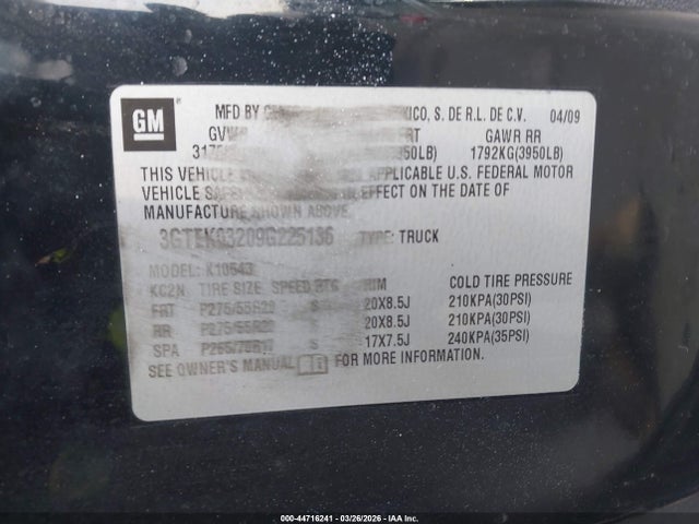 Продажа на аукционе авто 2009 Gmc Sierra 1500 Denali, vin: 3GTEK03209G225136, номер лота: 44716241